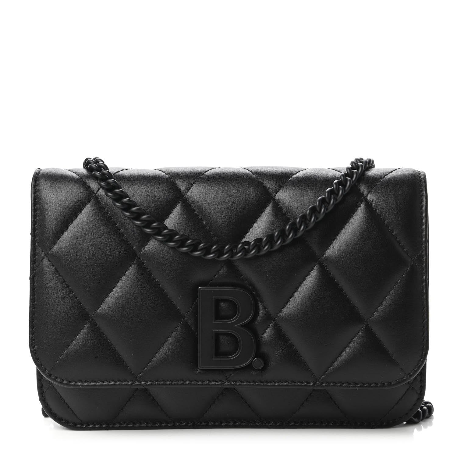 Balenciaga Calfskin Quilted Touch B Wallet on Chain Black 1 of 9