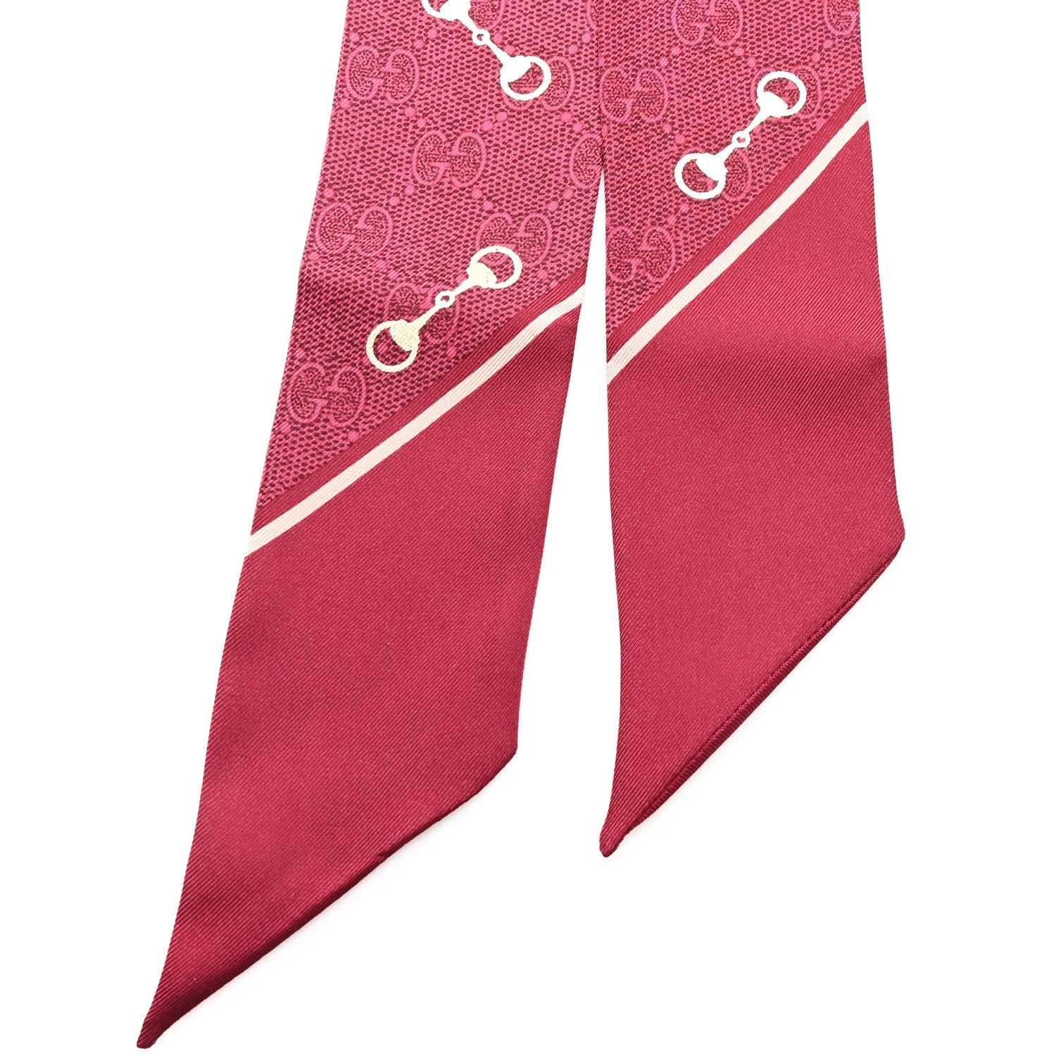 Gucci Silk Twill GG Monogram Gold Horsebity Neck Bow Scarf Red 2 of 3