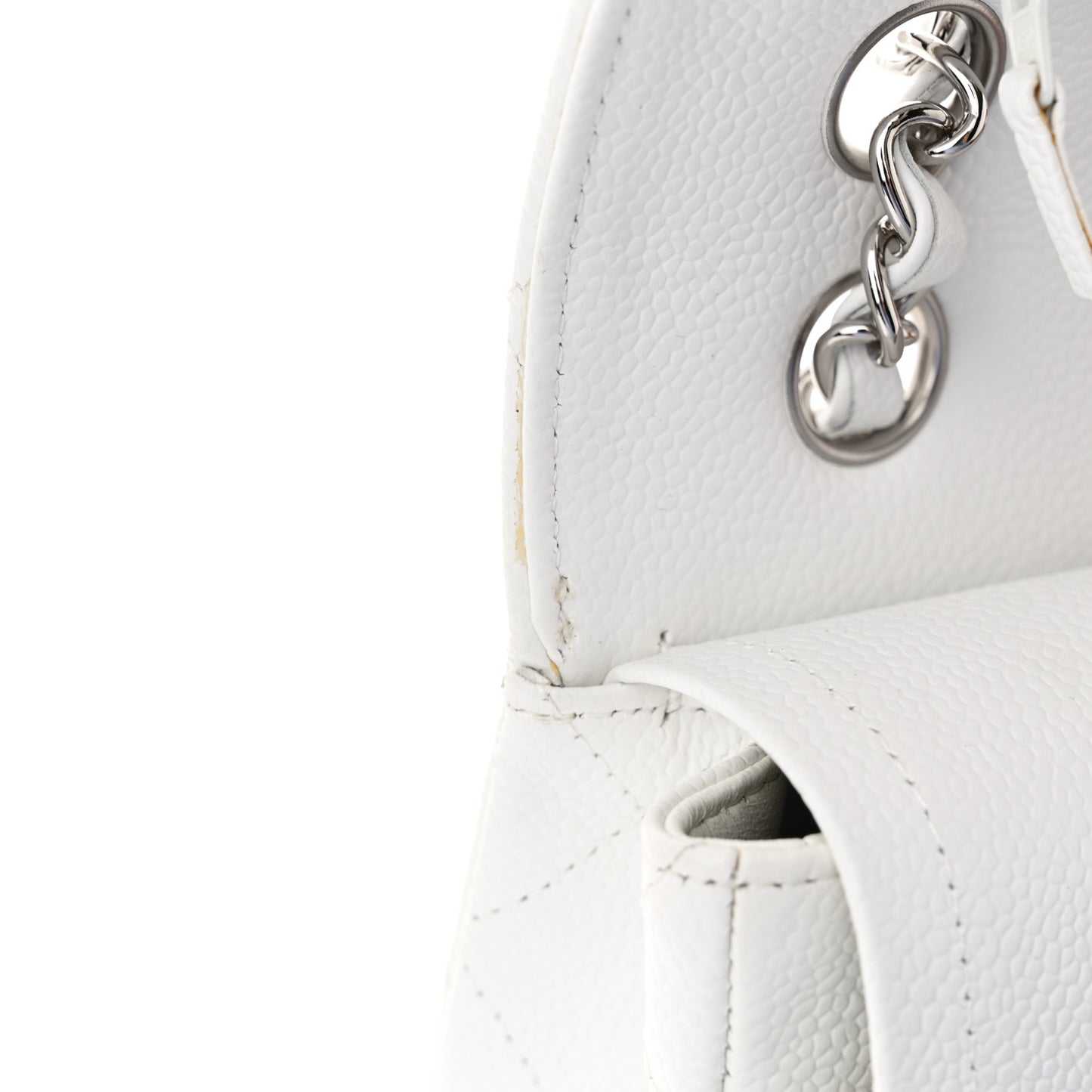 Caviar Quilted Medium Double Flap White