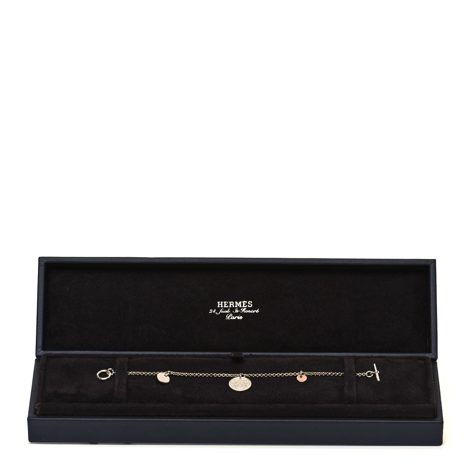 Hermes Sterling Silver 18K Rose Gold PM Ex-Libris Bracelet SH 5 of 5