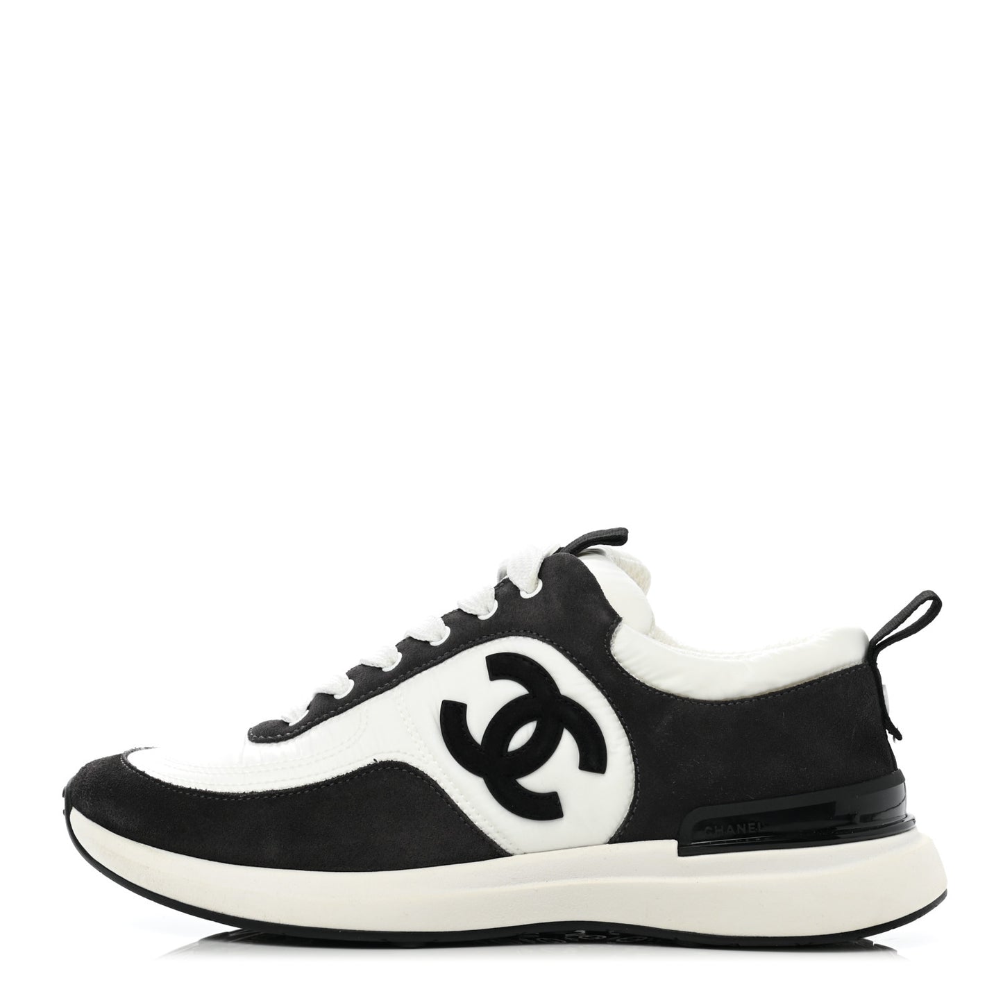 Nylon Suede Calfskin CC Sneakers 37 White Dark Grey