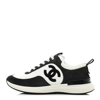 Chanel Nylon Suede Calfskin CC Sneakers 37 White Dark Grey 1 of 8