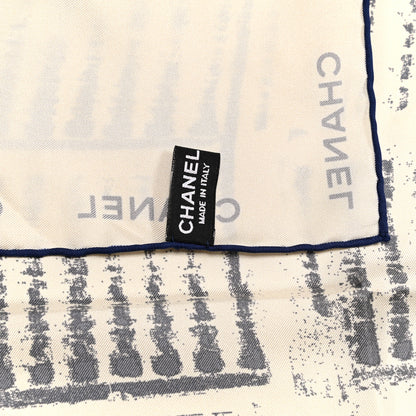Chanel Silk Square Scarf Ivory Navy 3 of 3