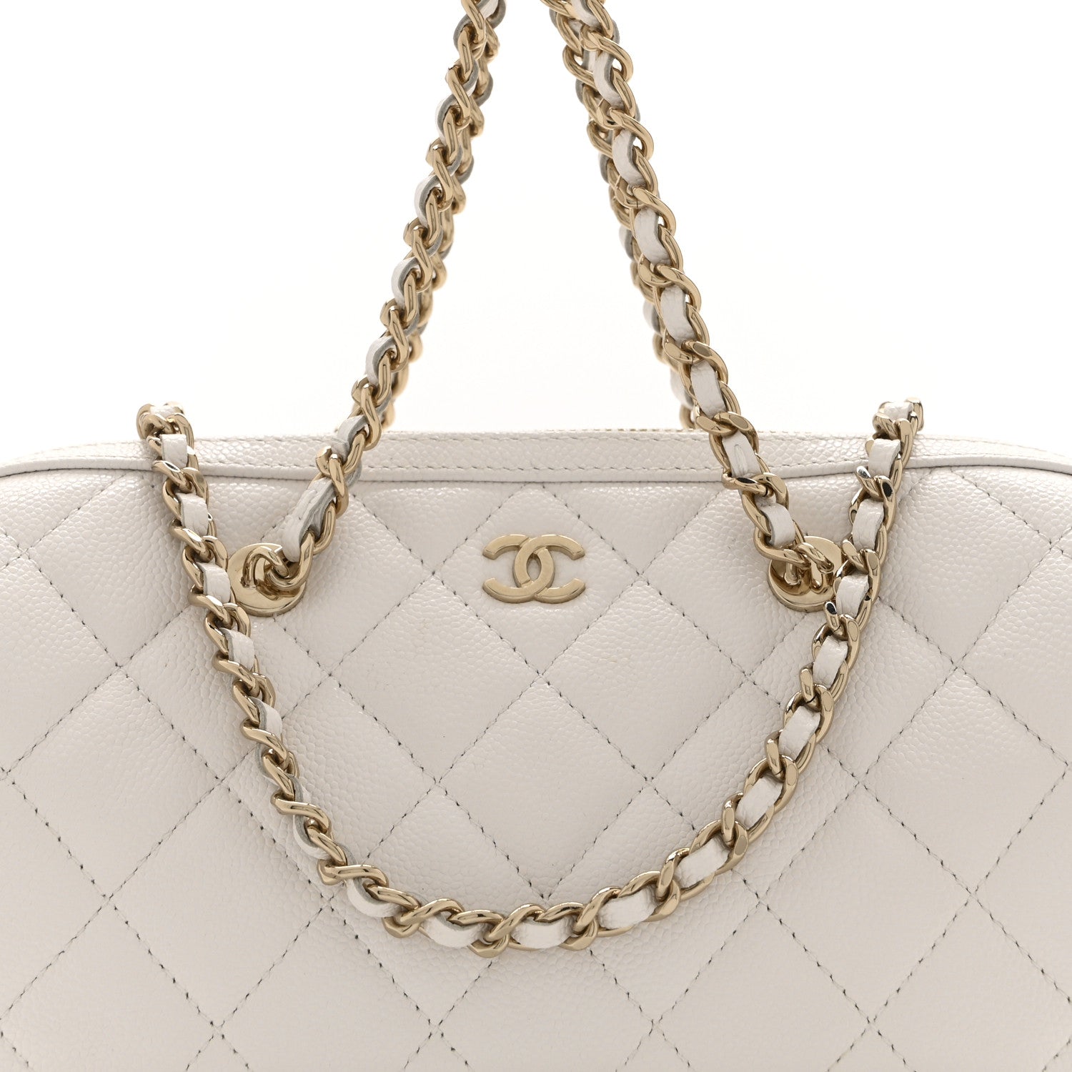 Chanel Caviar Quilted Barrel Clutch With Chain White 8 of 10