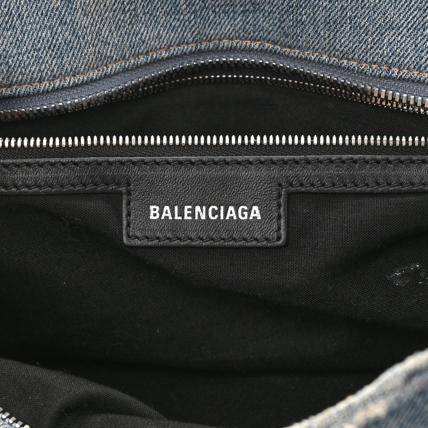 Balenciaga Washed Frayed Denim Crystal Neo Cagole City Handbag Blue 6 of 16