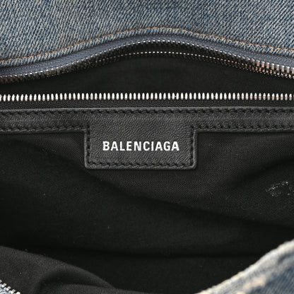 Balenciaga Washed Frayed Denim Crystal Neo Cagole City Handbag Blue 6 of 16