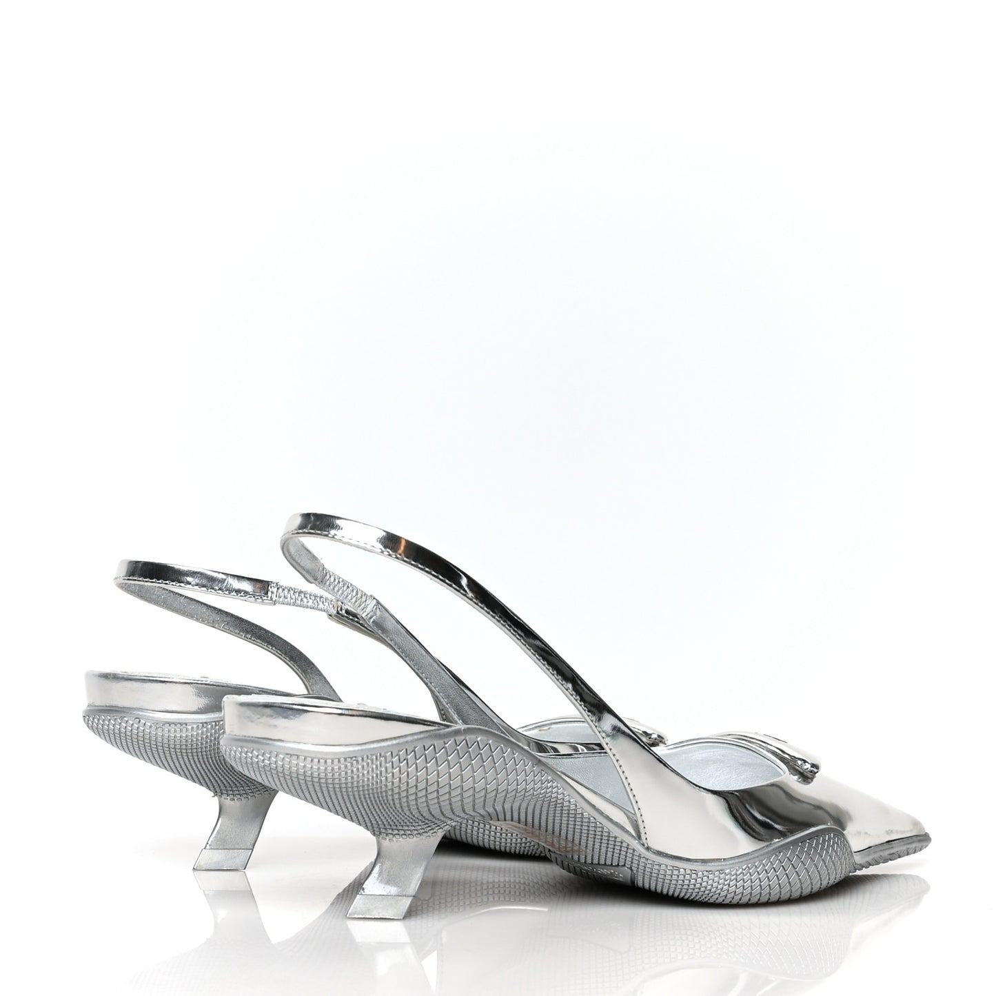 Spazzolato Triangle Logo Pointed Toe 45mm Slingback Pumps 38 Argento