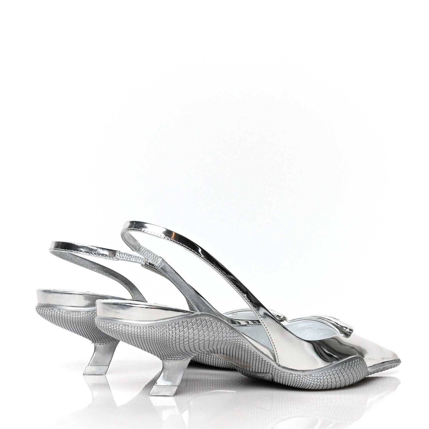 Prada Spazzolato Triangle Logo Pointed Toe 45mm Slingback Pumps 38 Argento 4 of 7