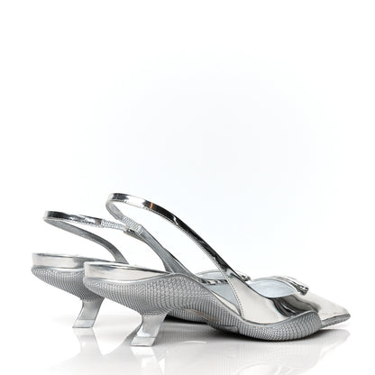 Prada Spazzolato Triangle Logo Pointed Toe 45mm Slingback Pumps 38 Argento 4 of 7