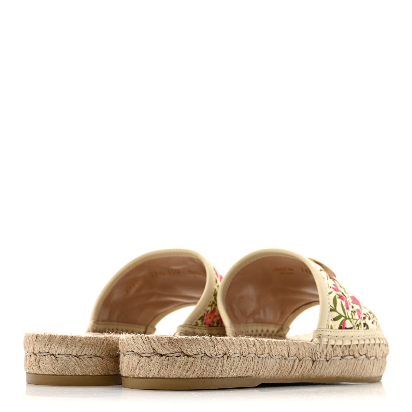 Nappa Matelasse Diagonal Floral Print GG Marmont Pilar Espadrille Slide Sandals 37.5 Ivory Pink