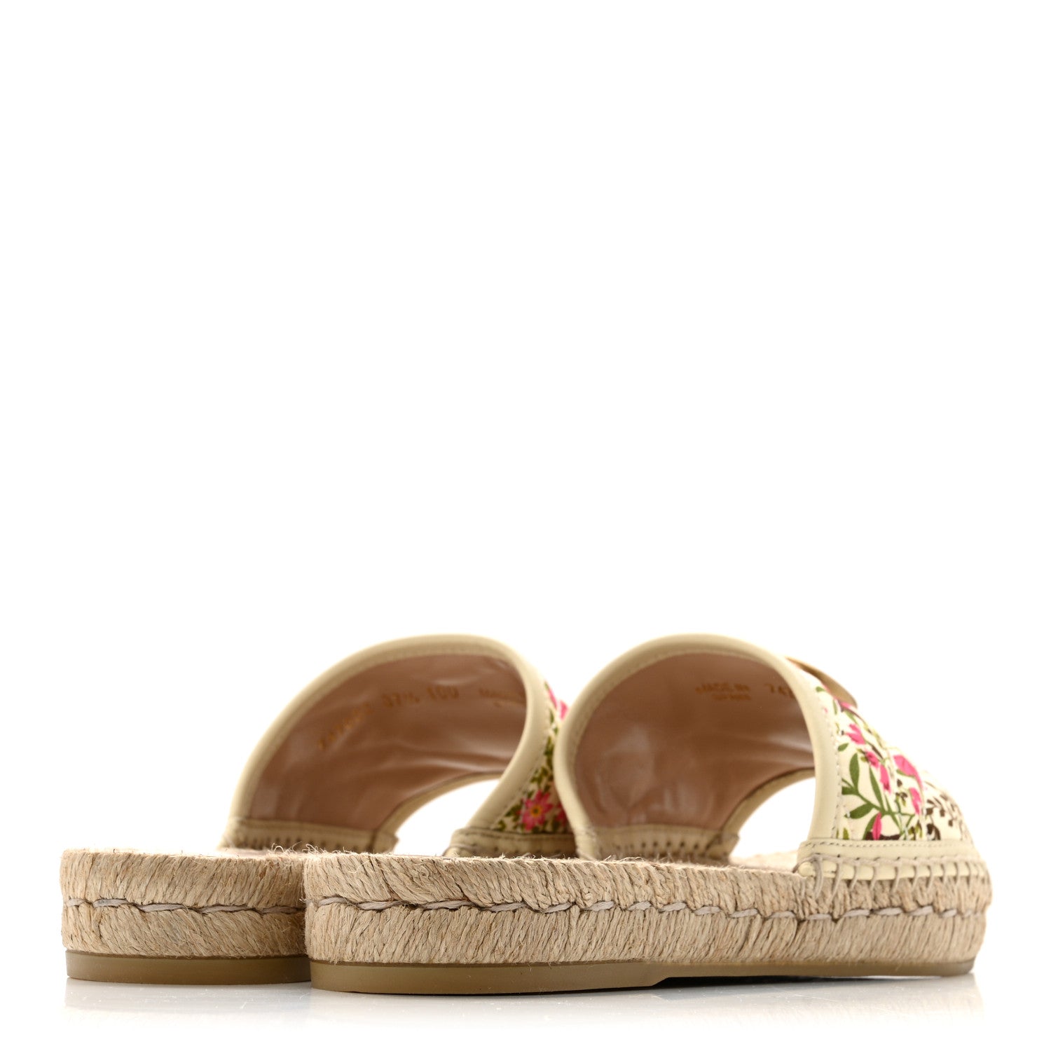 Gucci Nappa Matelasse Diagonal Floral Print GG Marmont Pilar Espadrille Slide Sandals 37.5 Ivory Pink 5 of 13