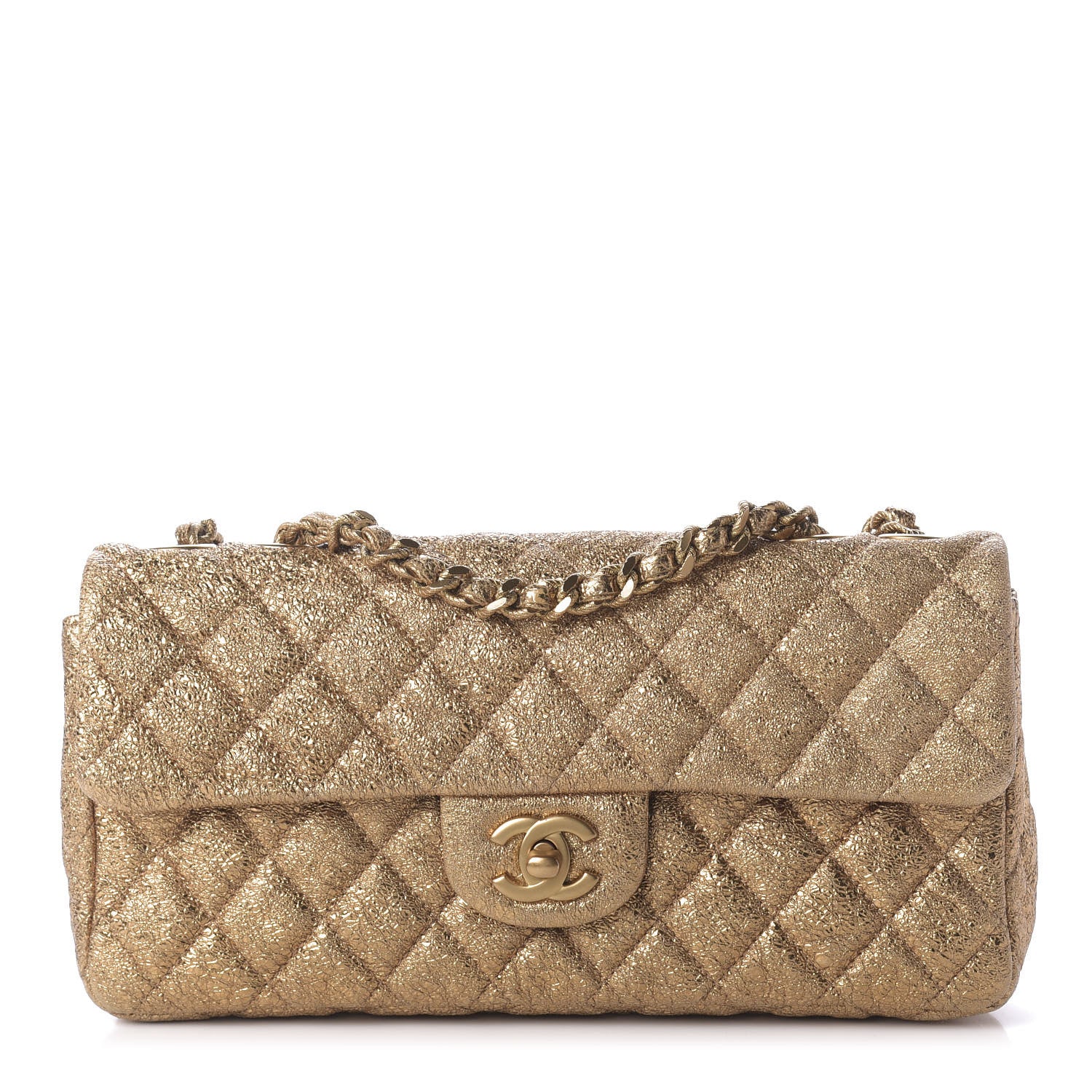 Chanel Metallic Crackled Calfskin Quilted East West Flap Dark Gold 1 of 11