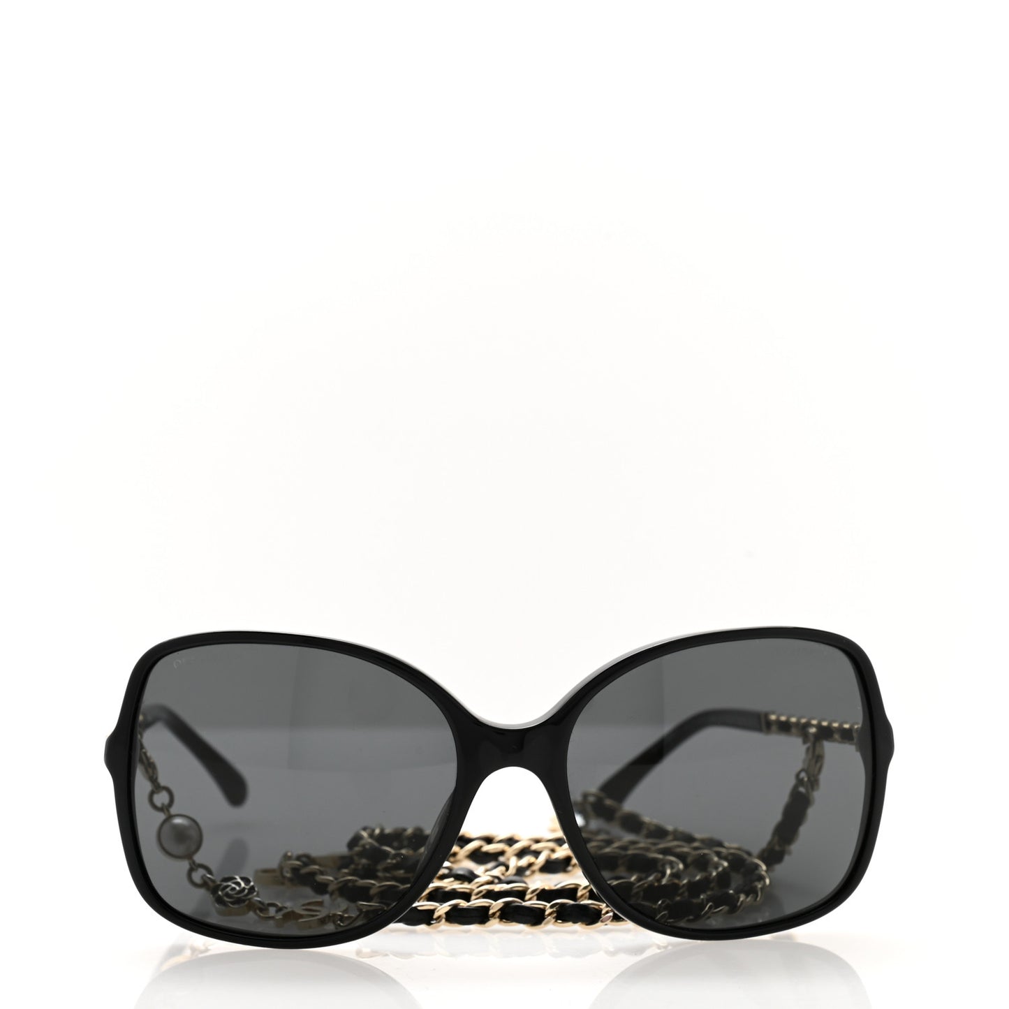 Acetate Metal Calfskin Square Chain Sunglasses 5210-Q Black Gray