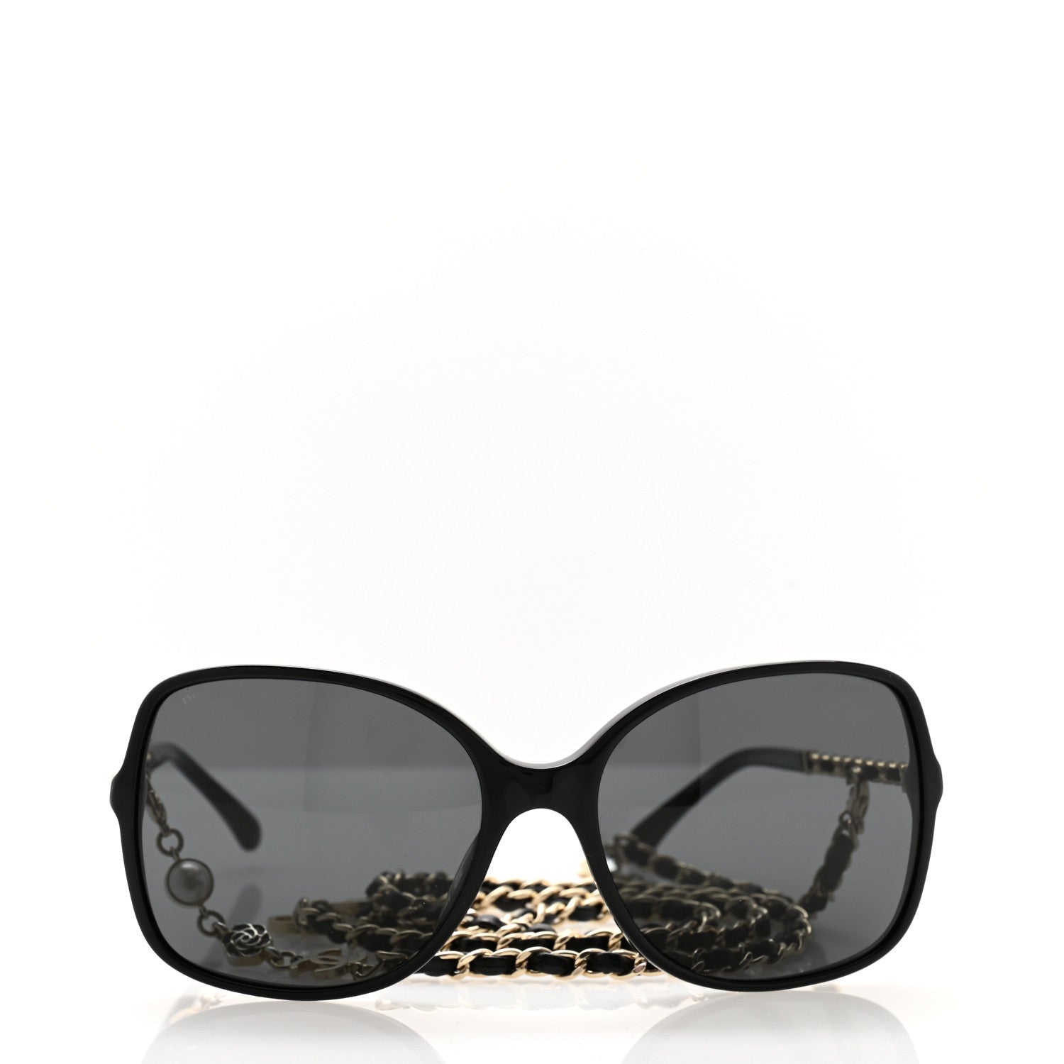 Chanel Acetate Metal Calfskin Square Chain Sunglasses 5210-Q Black Gray 4 of 6