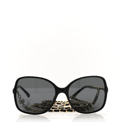 Chanel Acetate Metal Calfskin Square Chain Sunglasses 5210-Q Black Gray 4 of 6