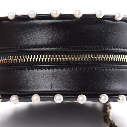 Chanel Calfskin Quilted Pearl Round Clutch With Chain Black 10 of 11