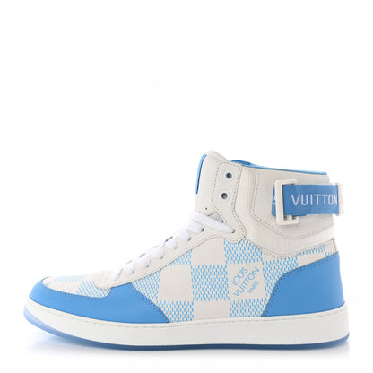 Louis Vuitton Calfskin Damier Mens Rivoli High Top Sneakers 8 Blue 1 of 12