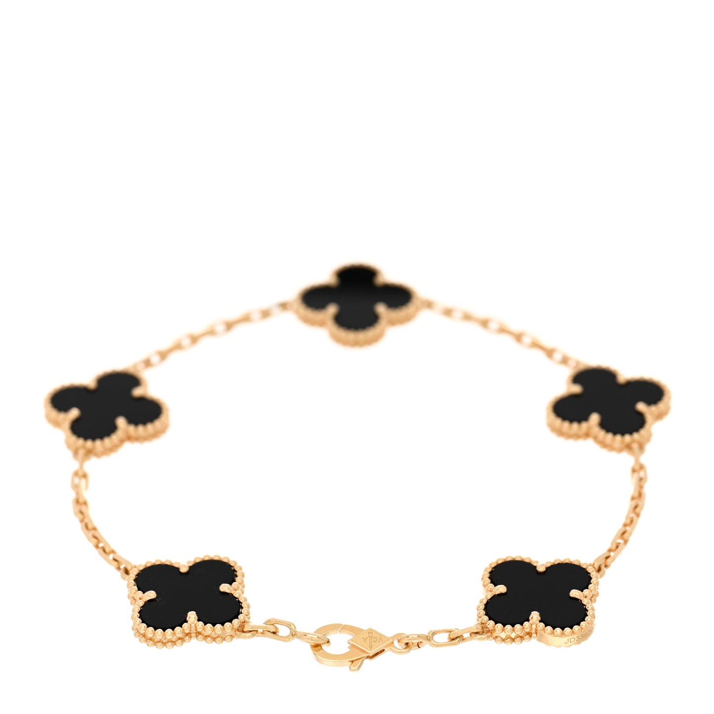 18K Yellow Gold Black Onyx 5 Motifs Vintage Alhambra Bracelet