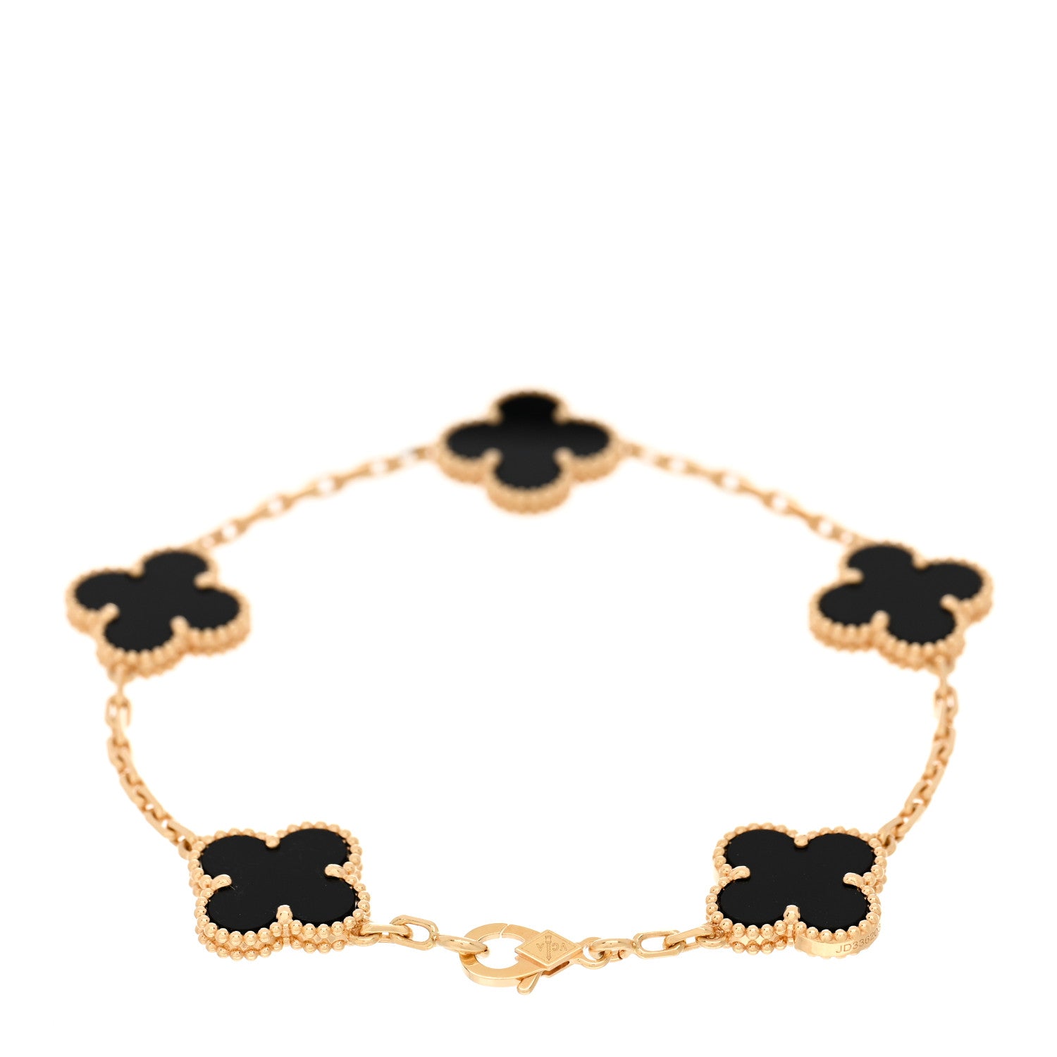 Van Cleef & Arpels 18K Yellow Gold Black Onyx 5 Motifs Vintage Alhambra Bracelet 2 of 4