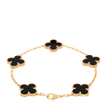 Van Cleef & Arpels 18K Yellow Gold Black Onyx 5 Motifs Vintage Alhambra Bracelet 2 of 4