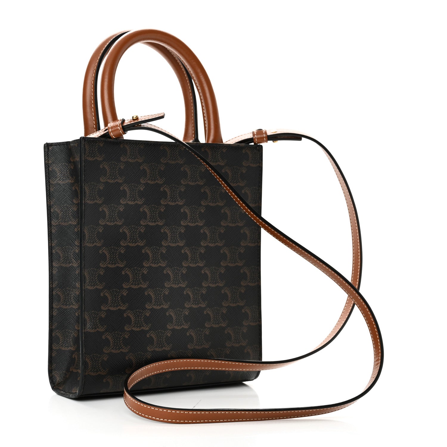 Celine Triomphe Canvas Calfskin Mini Vertical Cabas Tan 3 of 9