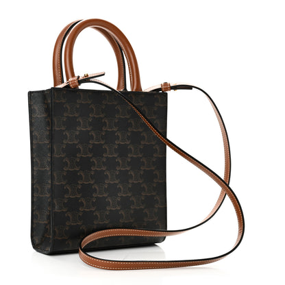 Celine Triomphe Canvas Calfskin Mini Vertical Cabas Tan 3 of 9