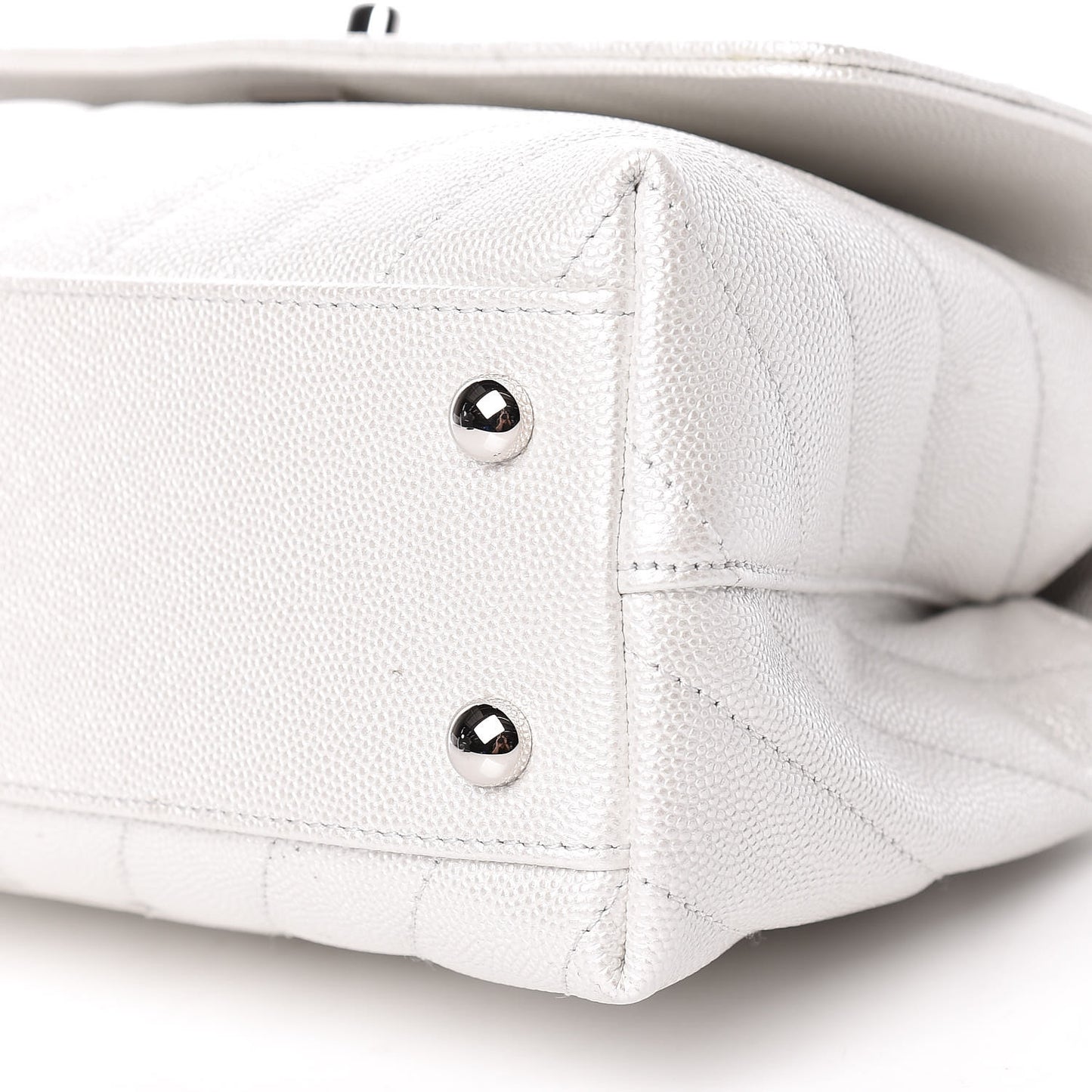 Iridescent Caviar Chevron Quilted Mini Coco Handle Flap White
