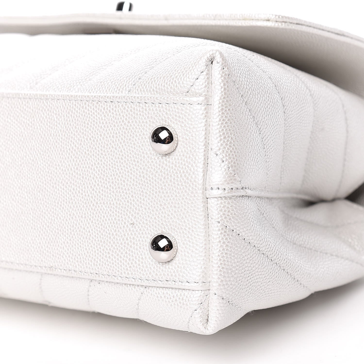 Chanel Iridescent Caviar Chevron Quilted Mini Coco Handle Flap White 9 of 11