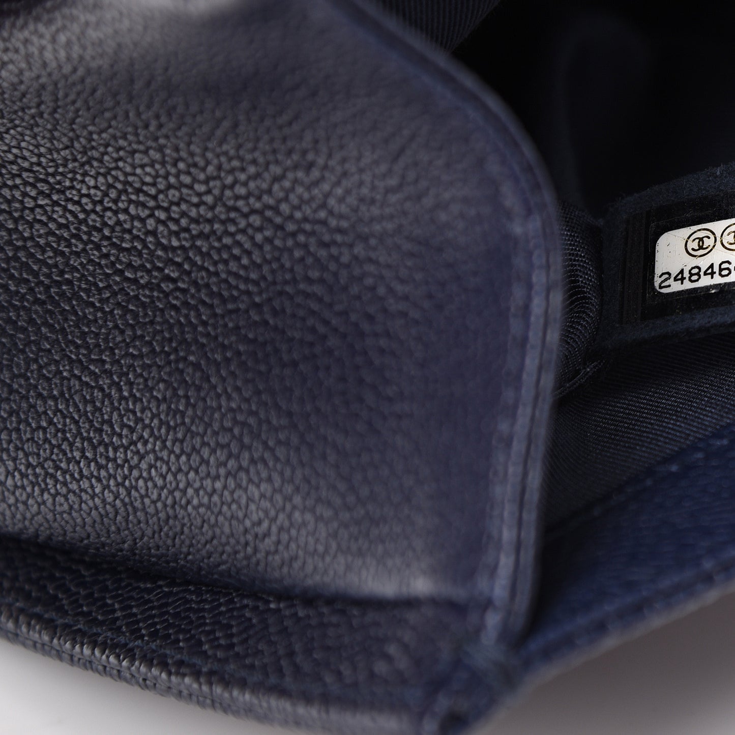 Caviar Chevron Quilted Medium Boy Flap Navy