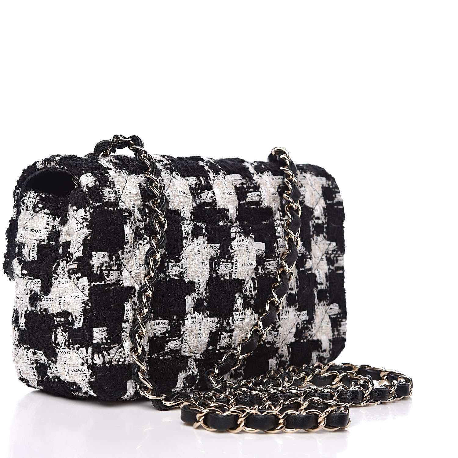 Chanel Tweed Quilted Mini Rectangular Flap Black Ecru White 3 of 12