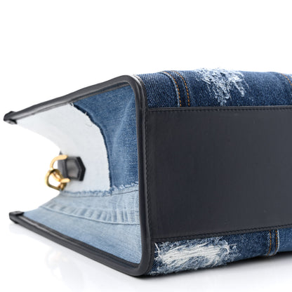 Dolce & Gabbana Calfskin Denim Patchwork Logo Shopper Tote Blue 8 of 12