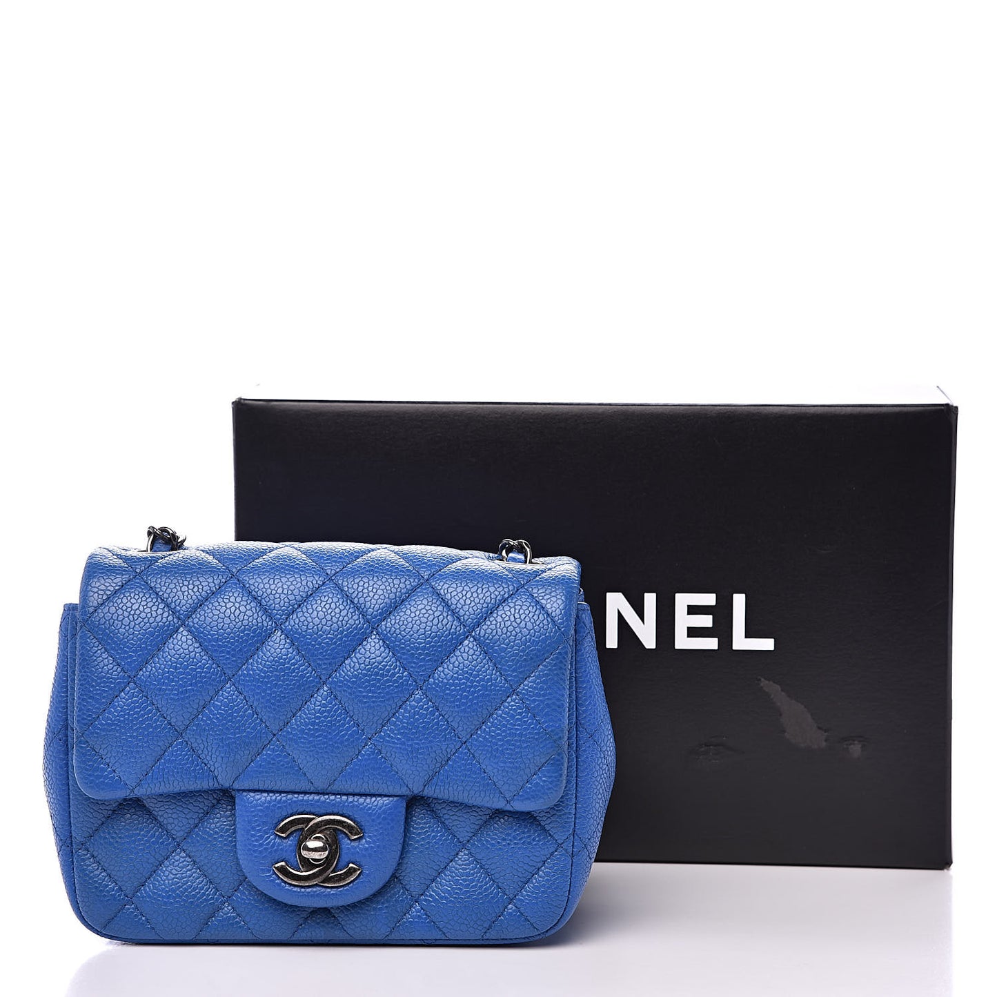 Caviar Quilted Mini Square Flap Blue