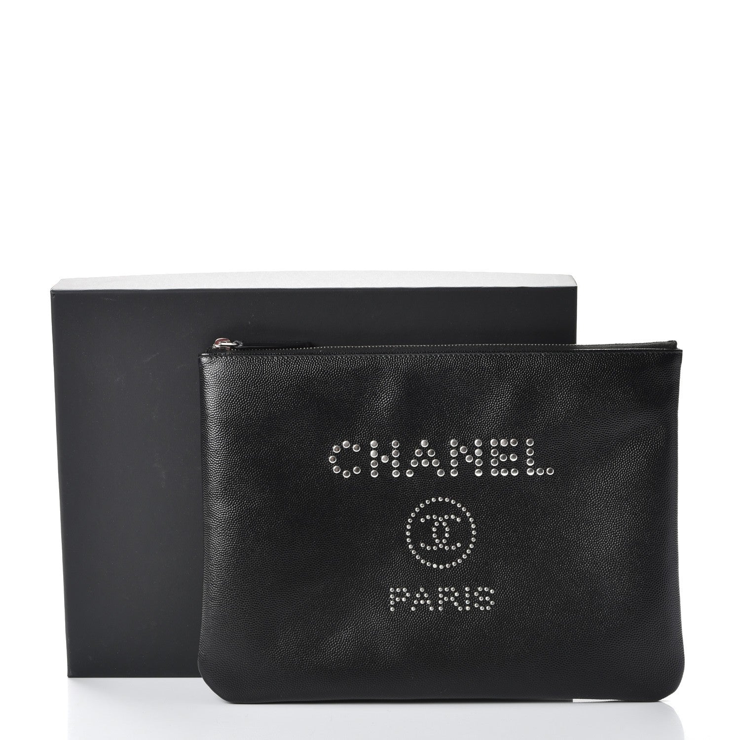 Chanel Caviar Studded Medium Deauville Pouch Black 10 of 10