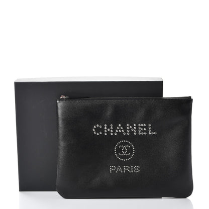 Chanel Caviar Studded Medium Deauville Pouch Black 10 of 10