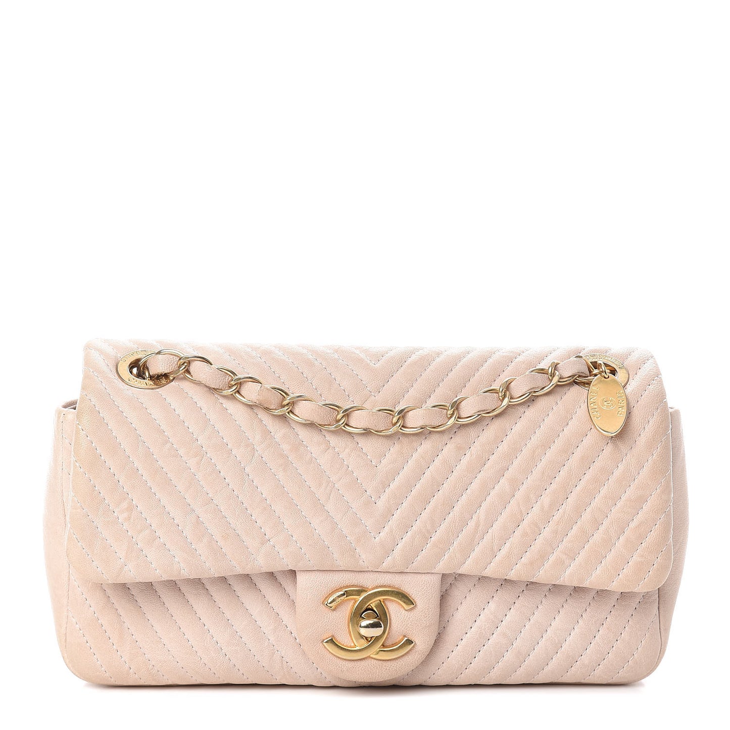 Calfskin Chevron Small Surpique Flap Ivory