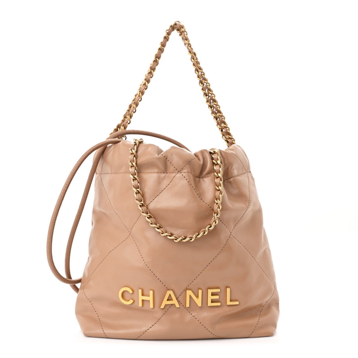 Shiny Calfskin Quilted Mini Chanel 22 Dark Beige