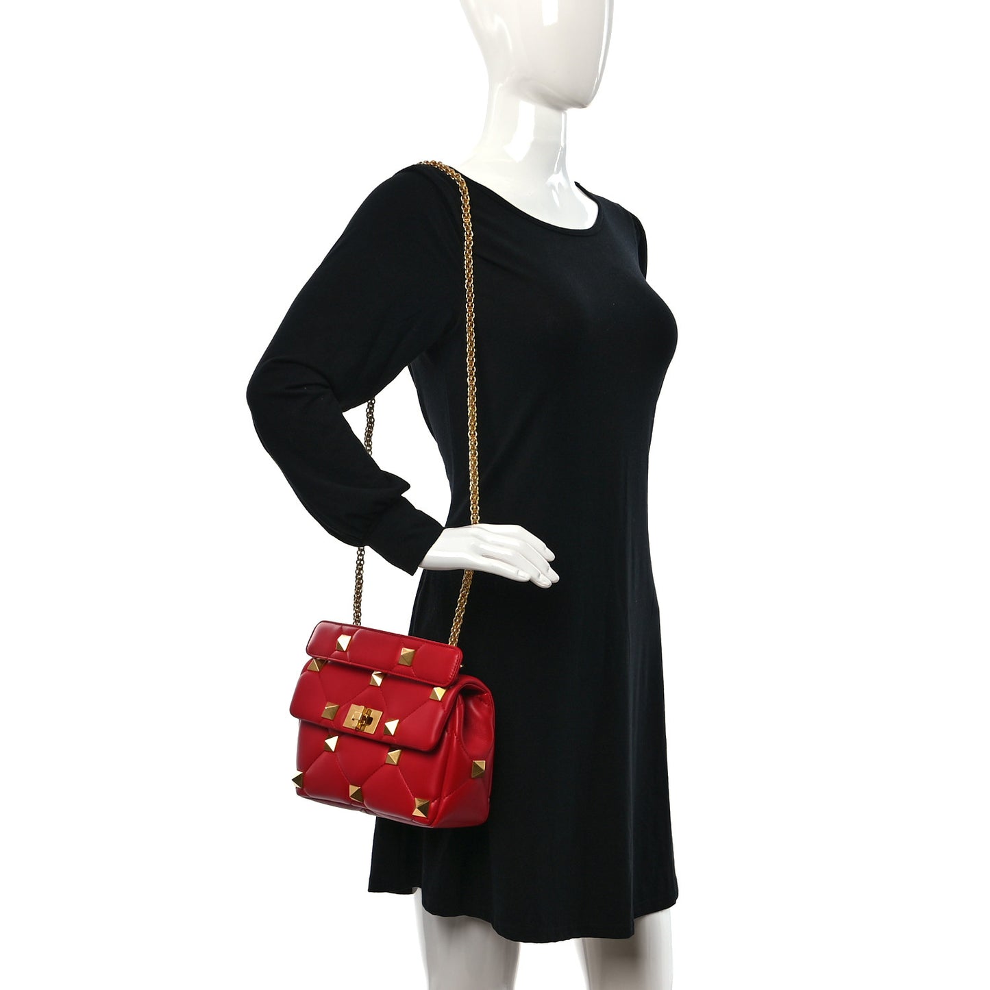 Nappa Medium Roman Stud Shoulder Bag Rouge Pur