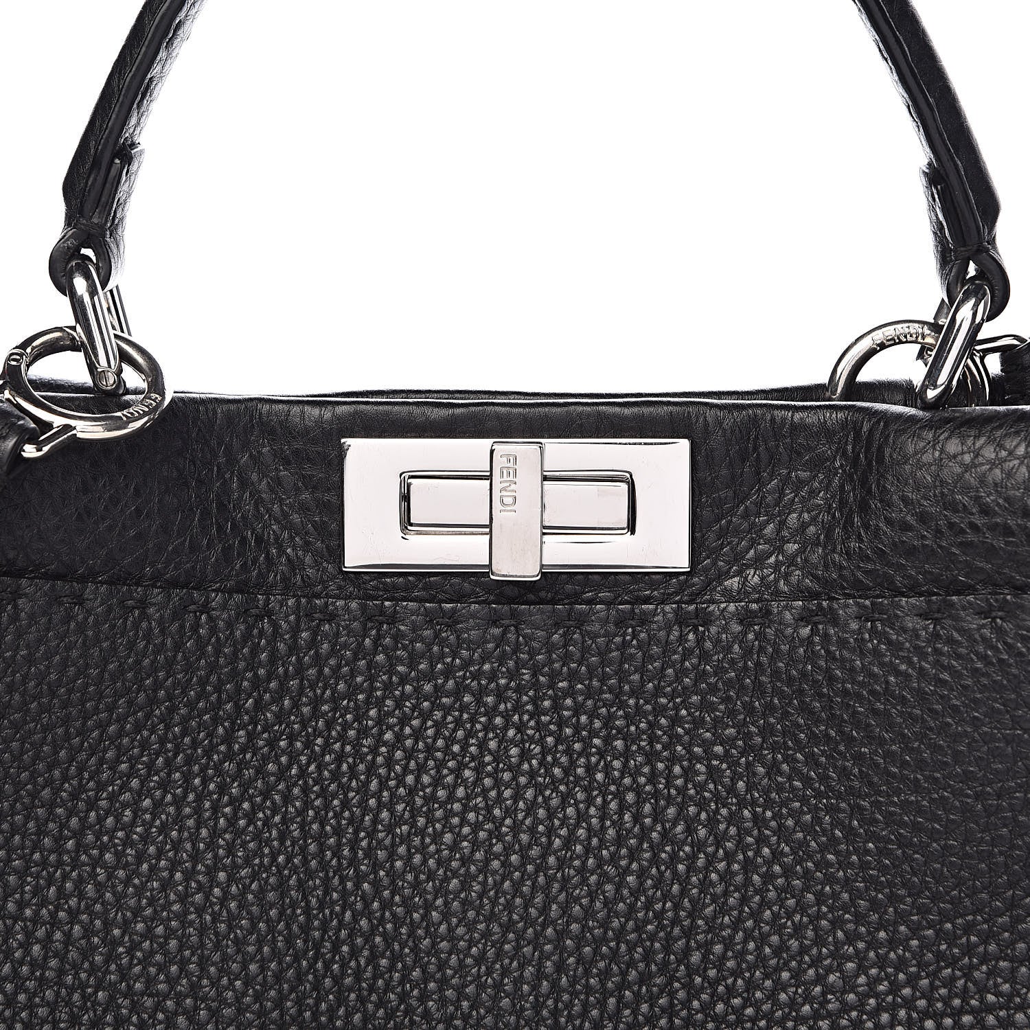 Fendi Cuoio Romano Selleria Bi-Color Medium Peekaboo Iconic Satchel Black Mou 12 of 13