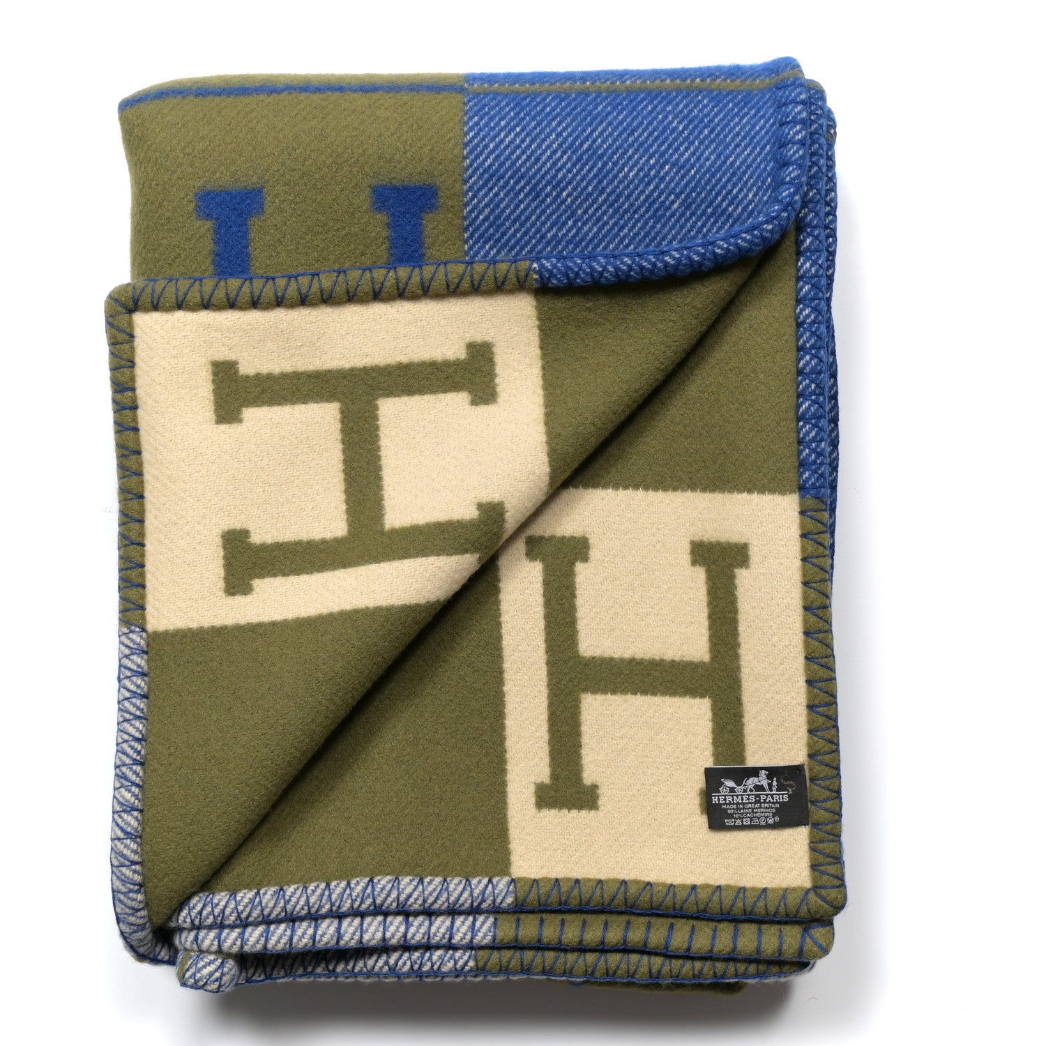 Hermes Wool Cashmere Avalon III Throw Blanket Marine Kaki 2 of 3