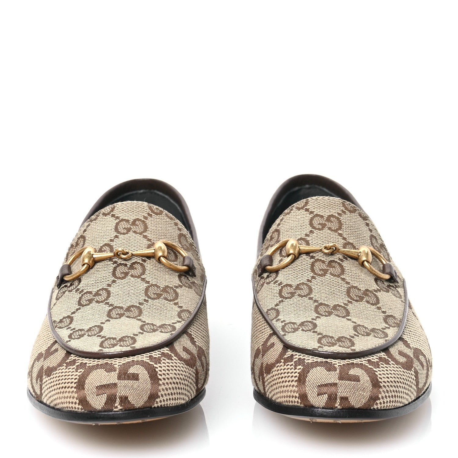 Gucci Monogram Jumbo GG Malaga Kid Horsebit Womens Jordaan Loafers 37 Camel Ebony New Acero Beige 2 of 9