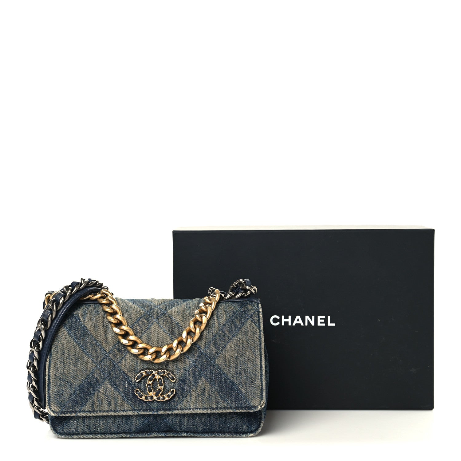 Chanel Denim Quilted Chanel 19 Wallet On Chain WOC Blue 12 of 12