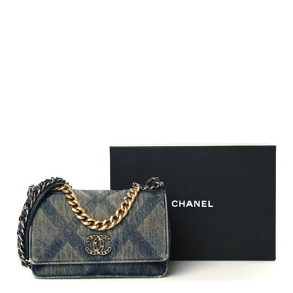 Chanel Denim Quilted Chanel 19 Wallet On Chain WOC Blue 12 of 12
