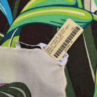 Hermes Cashmere Silk Flamingo Party Shawl 140 Blanc Vert Fuchsia 8 of 8