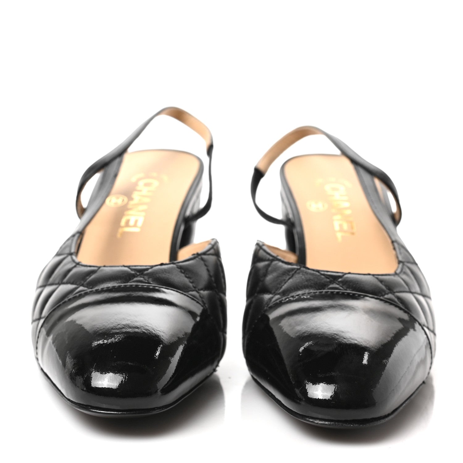 Chanel Lambskin Patent Calfskin Quilted Cap Toe CC Slingback Pumps 39.5 Black 2 of 8