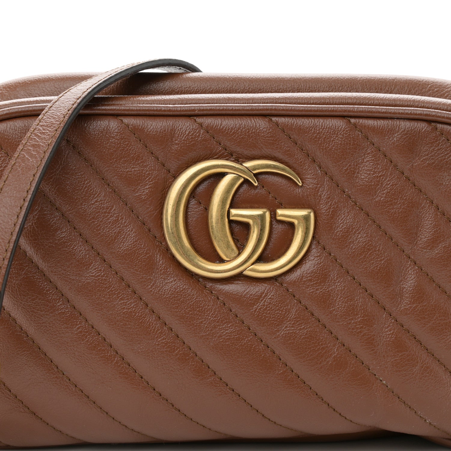 Gucci Glazed Calfskin Matelasse Diagonal Small GG Marmont Chain Shoulder Bag Cuir 8 of 10
