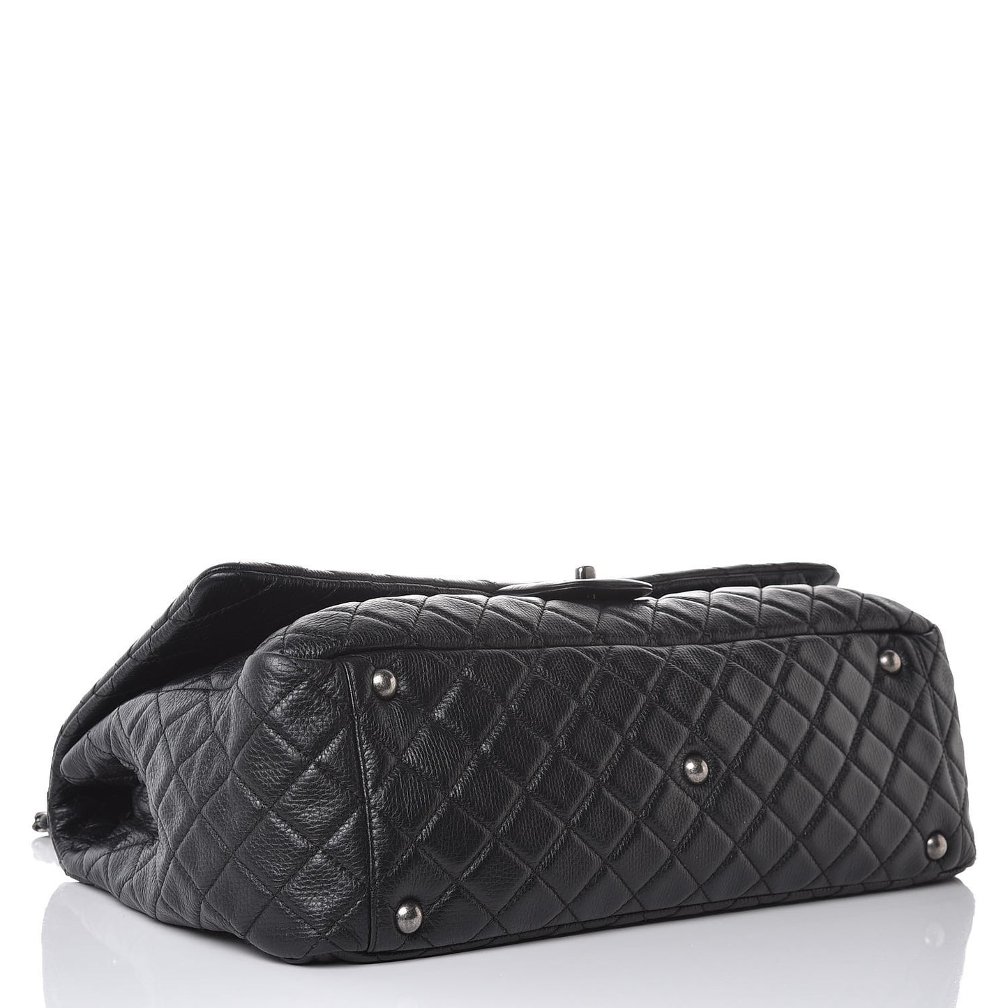 Calfskin Quilted XXL Travel Flap Bag Black