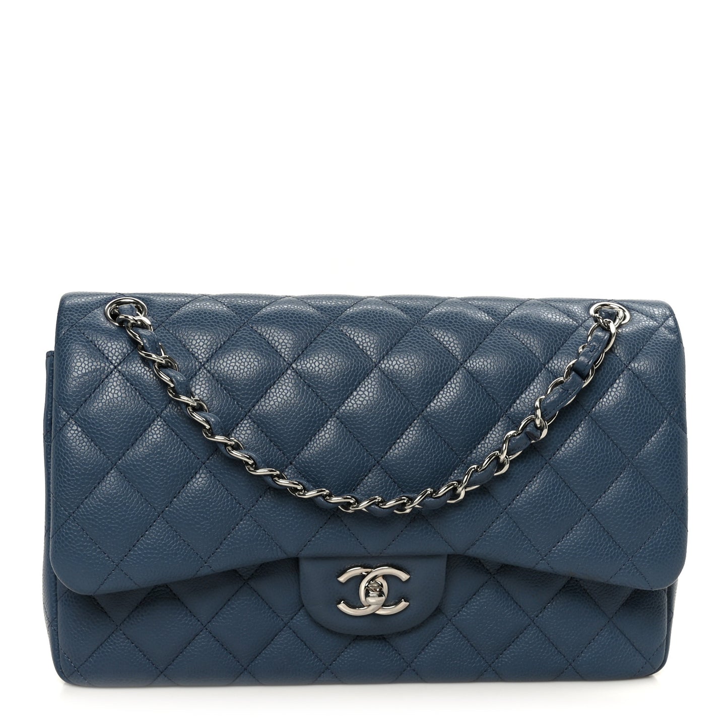 Caviar Quilted Jumbo Double Flap Blue
