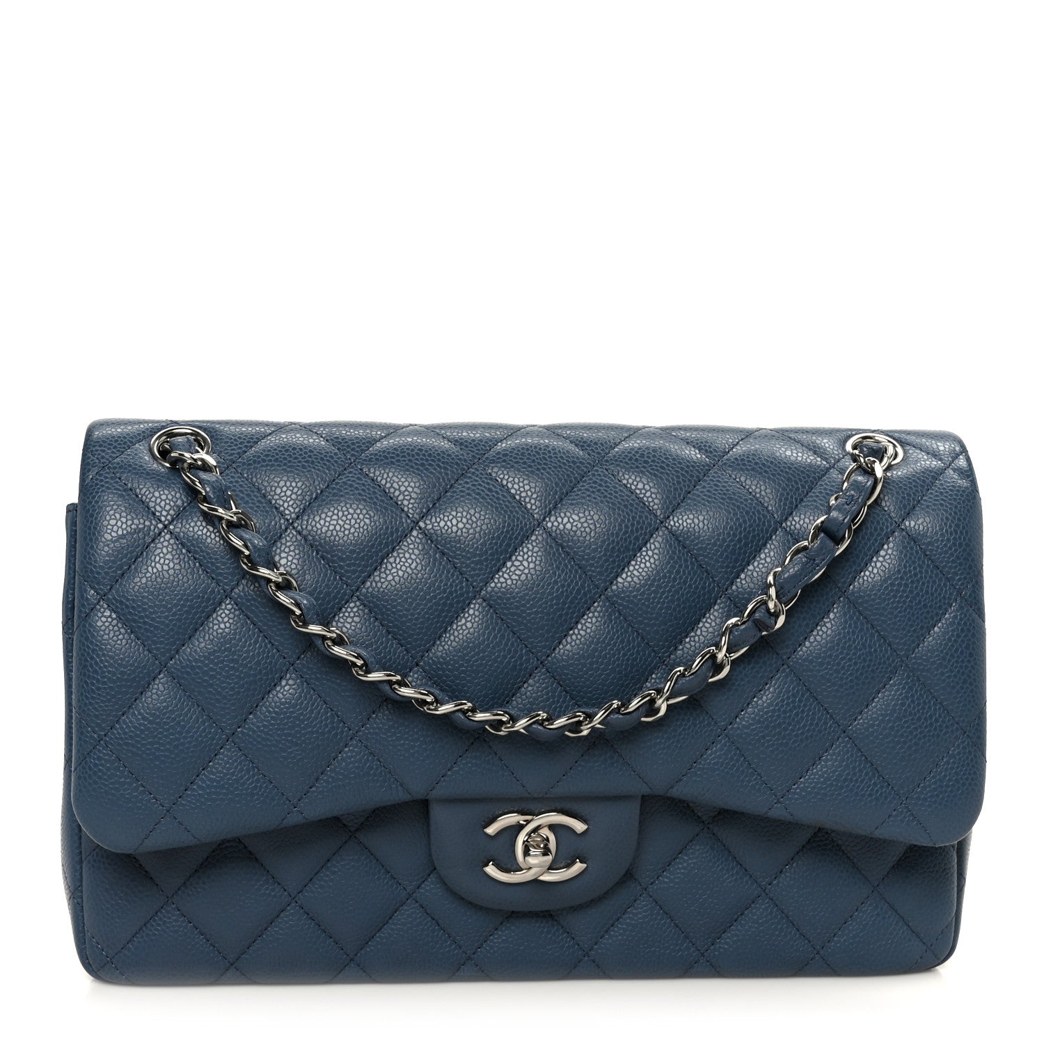 Chanel Caviar Quilted Jumbo Double Flap Blue 1 of 11
