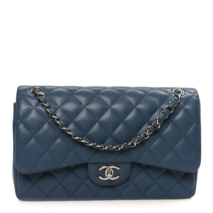 Chanel Caviar Quilted Jumbo Double Flap Blue 1 of 11