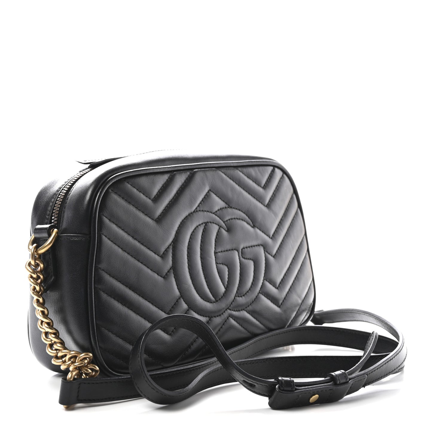 Calfskin Matelasse Small GG Marmont Chain Shoulder Bag Black